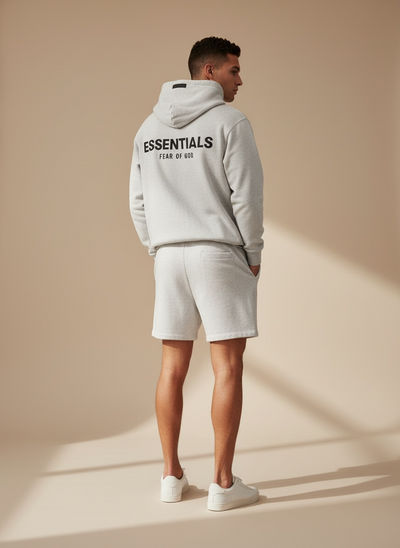 Essentials Signature Hoodie & Shorts Set – Light Heather