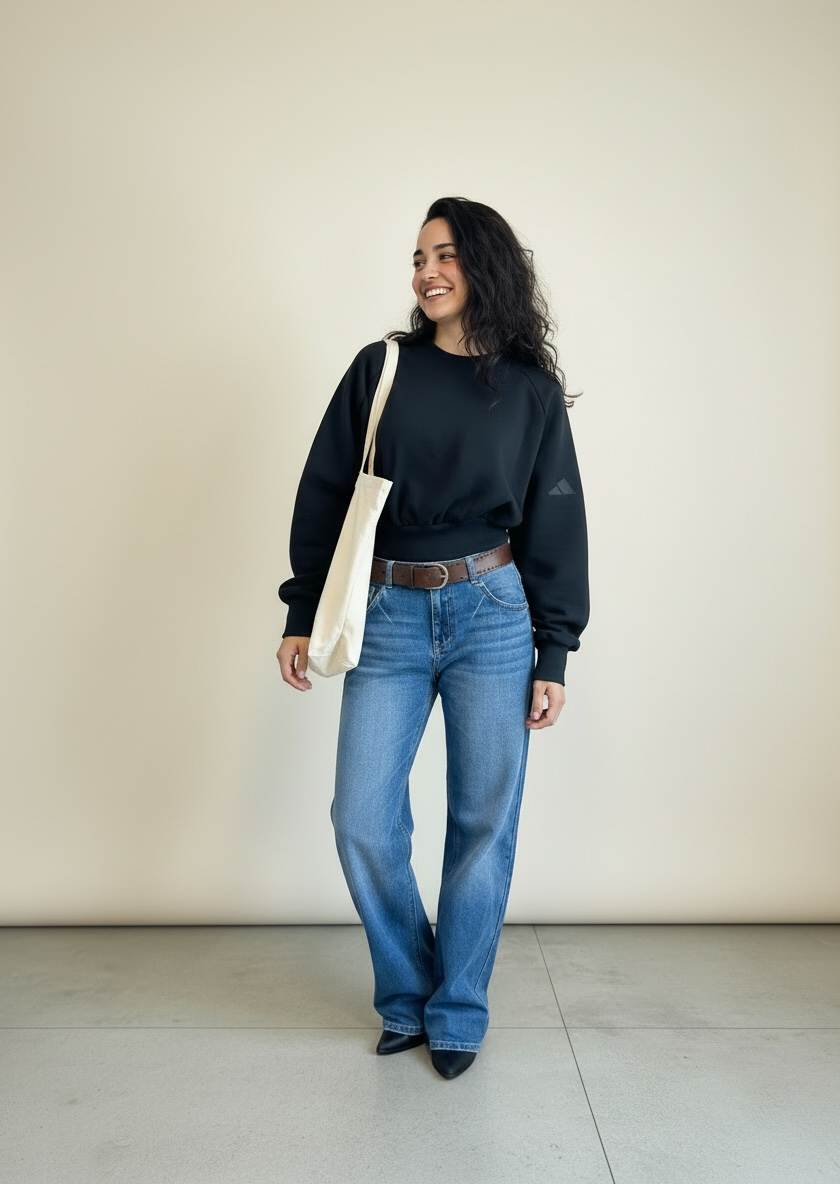 Cropped Crewneck Sweatshirt – Black