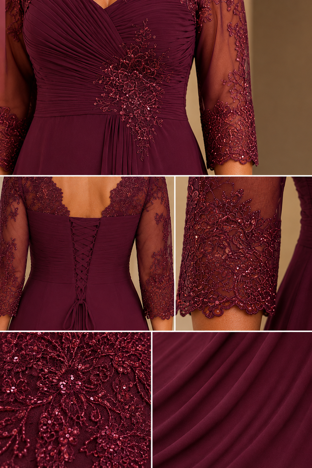 Burgundy Lace Corset Evening Gown