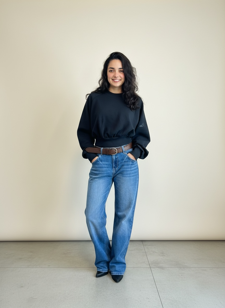 Cropped Crewneck Sweatshirt – Black