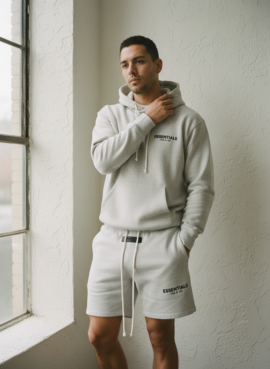 Essentials Signature Hoodie & Shorts Set – Light Heather