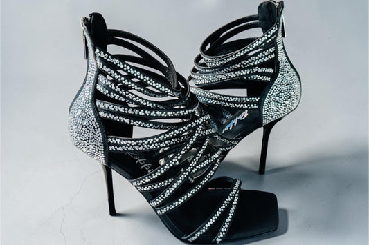 CAPE ROBBIN Venezia Rhinestone Skinny High Heels – Black