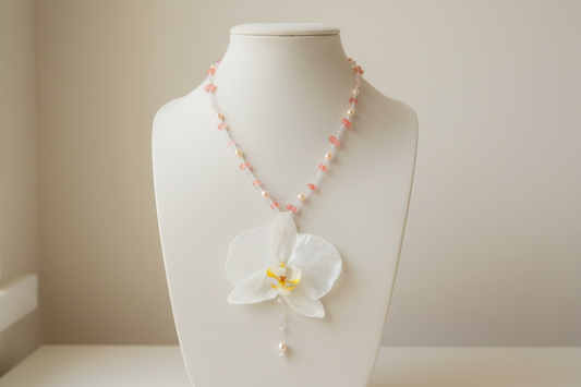Bloom of Light – Handcrafted Preserved Orchid Necklace in Sterling Silver .925