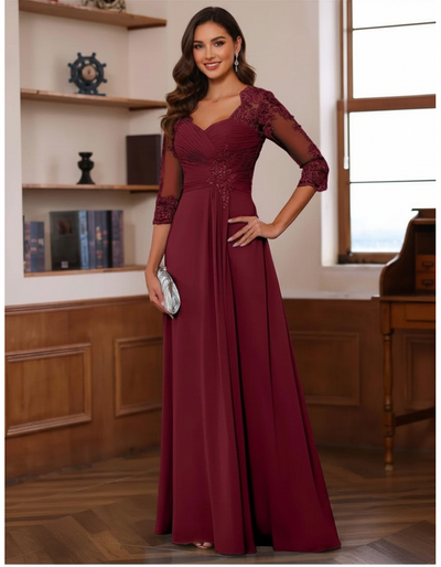Burgundy Lace Corset Evening Gown