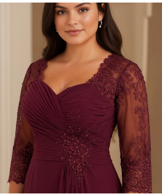 Burgundy Lace Corset Evening Gown