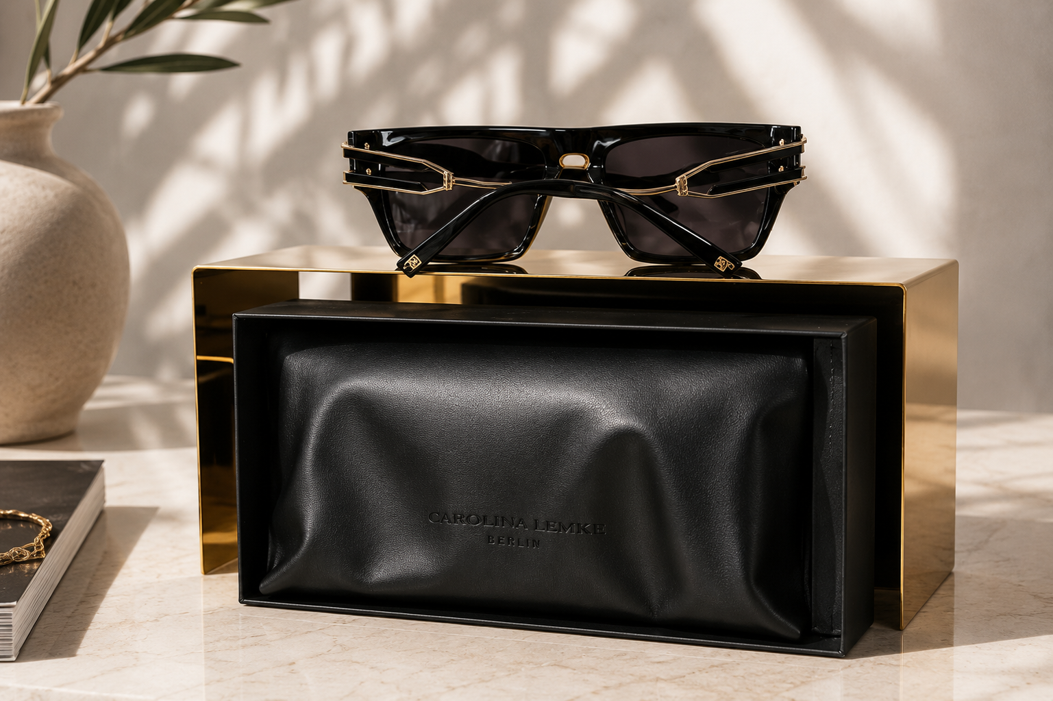 Carolina Lemke Berlin CL3250-01 Luxury Square Sunglasses – Black & Gold