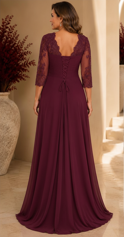 Burgundy Lace Corset Evening Gown