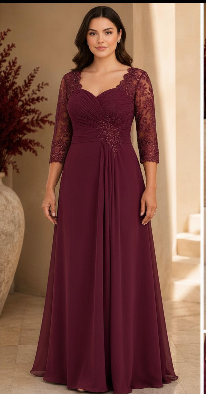 Burgundy Lace Corset Evening Gown